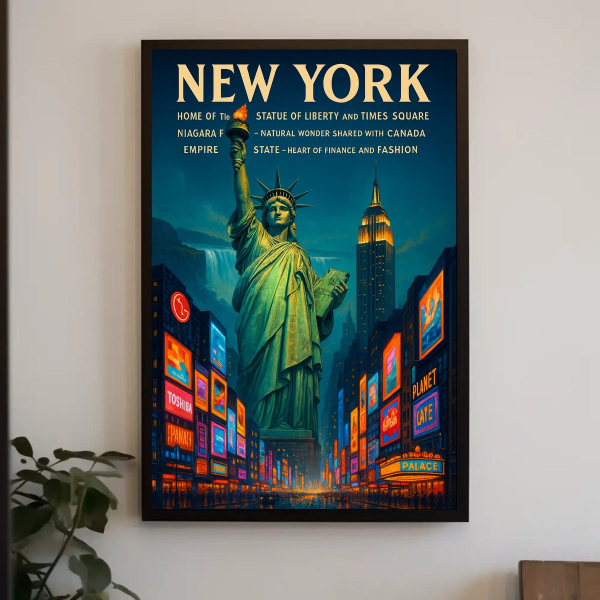 New York City Landmarks Skyline Poster Retro Wall Art