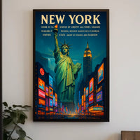 New York City Landmarks Skyline Poster Retro Wall Art