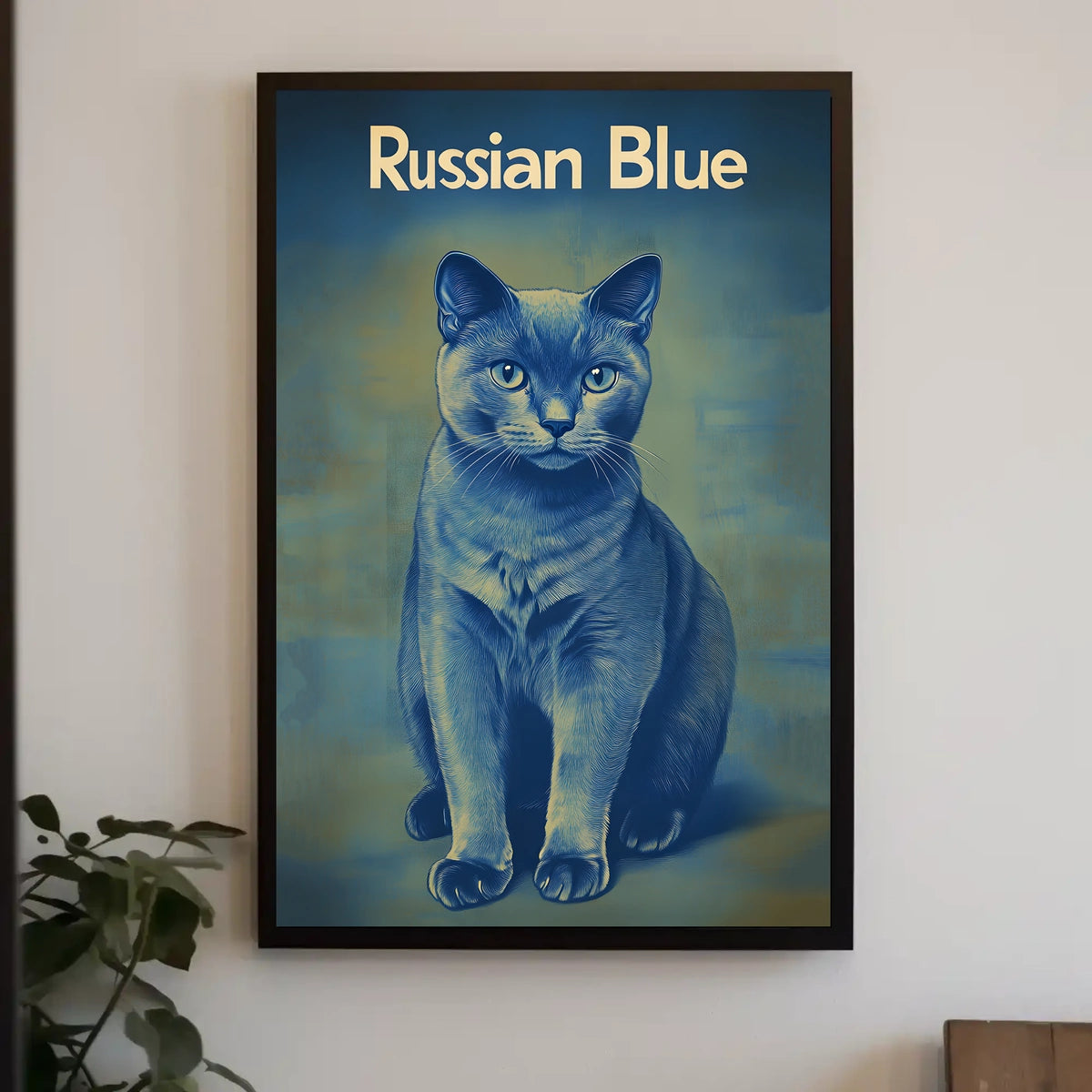 Russian Blue Cat Portrait Art Print For Home Decor Poster