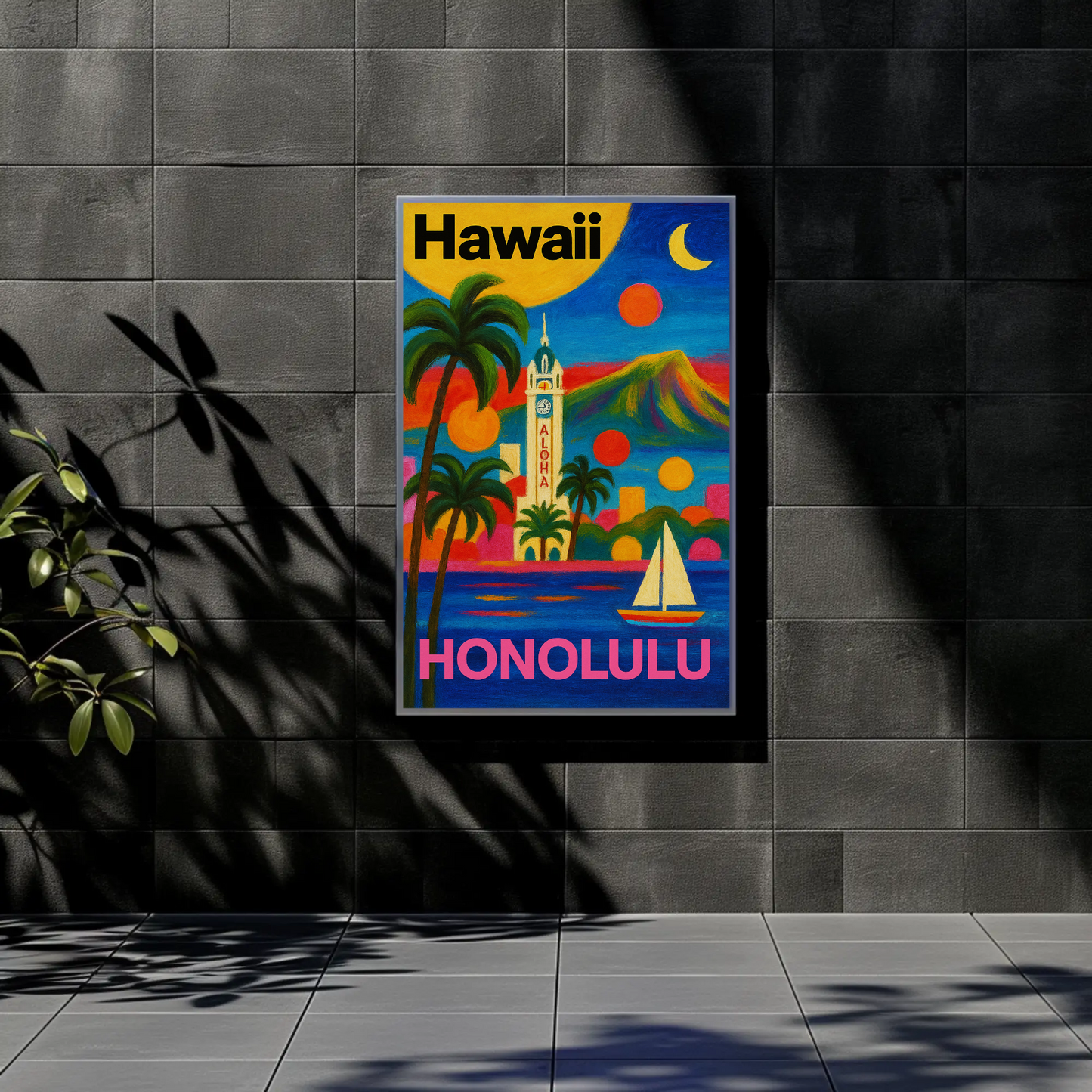 Honolulu Hawaii Skyline Retro Vintage Travel Poster
