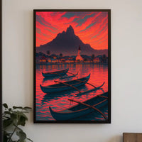 Twilight Tranquility: Coastal Village Travel Poster PosterGoat