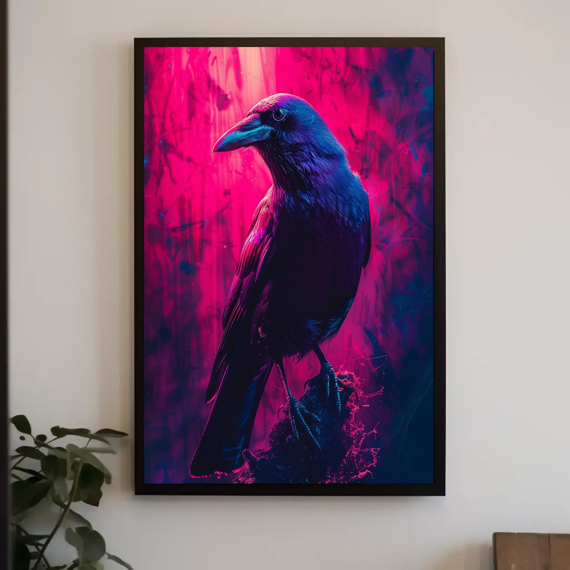 Vibrant Raven in Neon Hues Art Poster Print PosterGoat