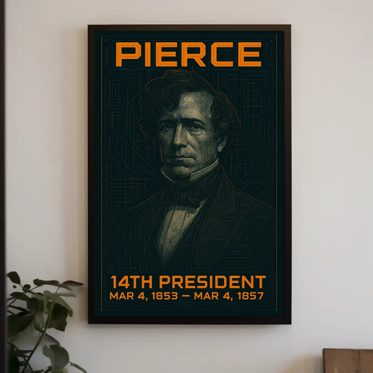 Franklin Pierce 14th President of the United States Techno Schematic Poster
