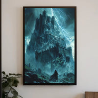 Ominous Fortress under Stormy Skies: Fantasy or Mythology Poster PosterGoat