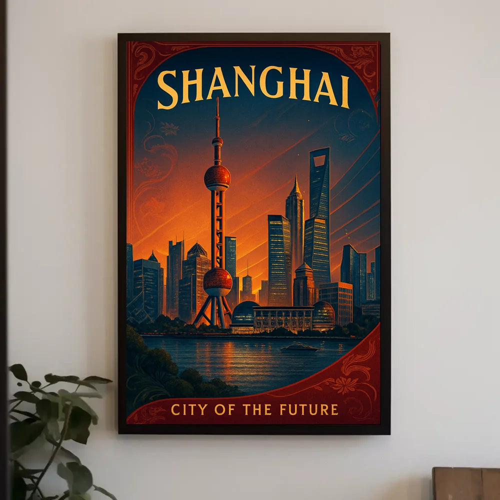 Shanghai Skyline Future Vision Retro Cityscape Urban Poster PosterGoat