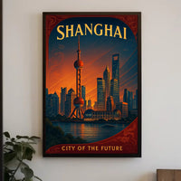 Shanghai Skyline Future Vision Retro Cityscape Urban Poster PosterGoat