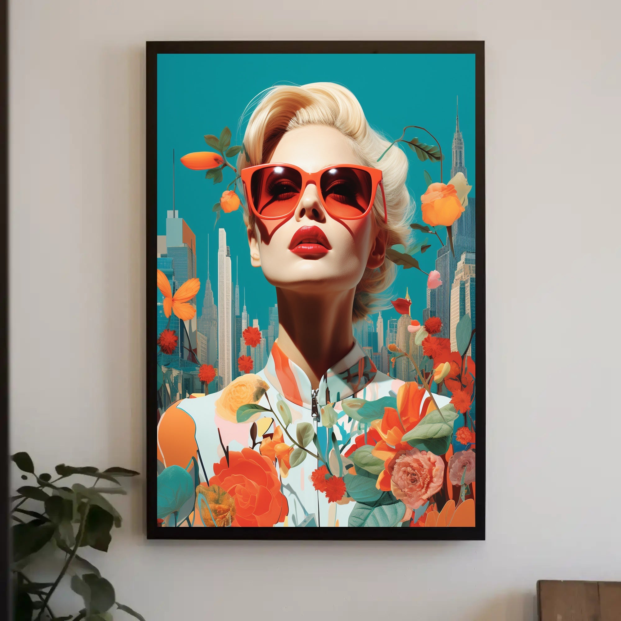 Glamorous Urban Fashion Pop Art with Floral Accents Poster