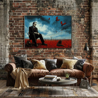 Contemplative Surrealism in Barren Landscape Artistic Poster