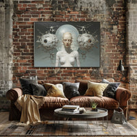 Surreal Human-Machine Fusion Poster: Futuristic Sci-Fi Poster