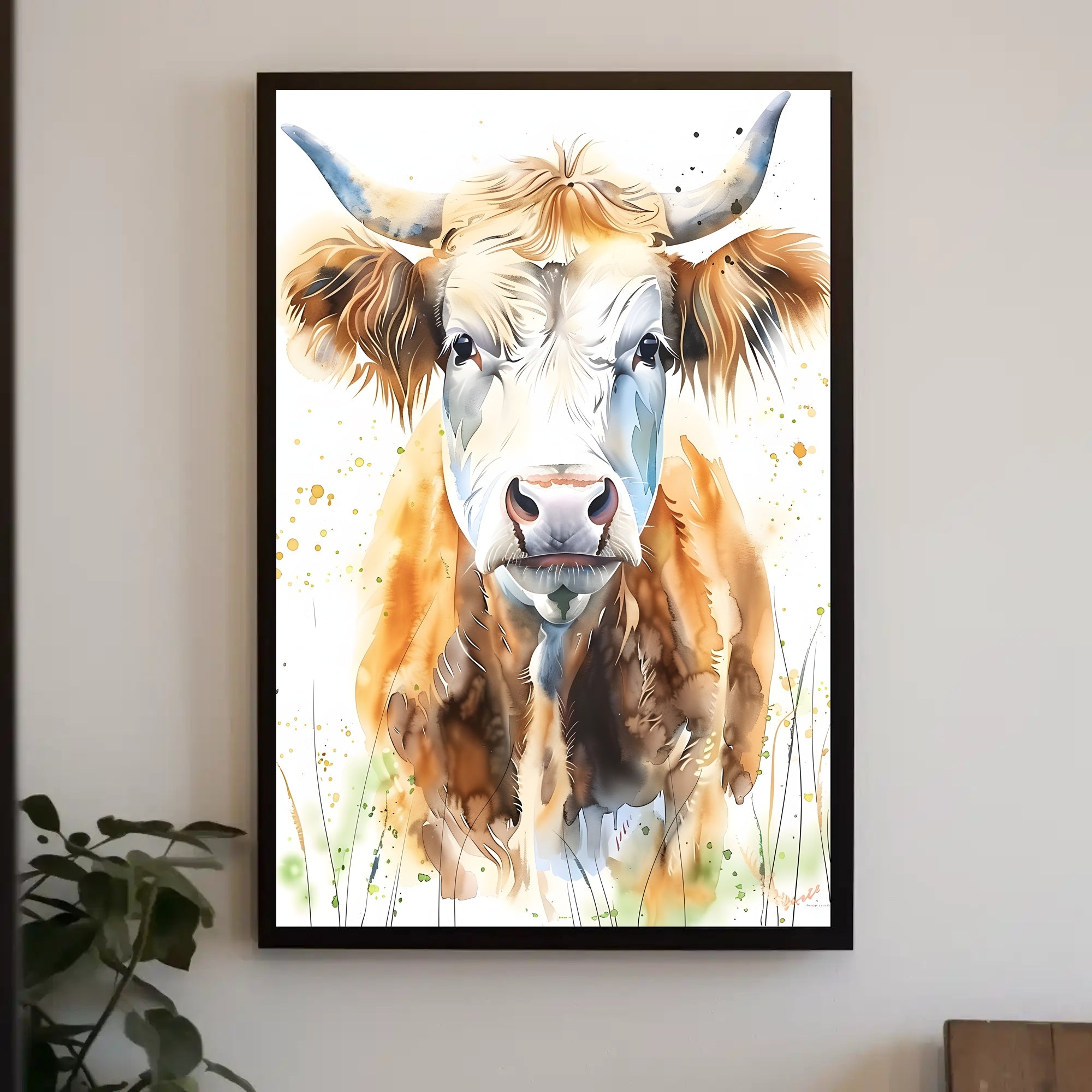 Cow Watercolor Wall Art Poster Rustic Farmhouse Print