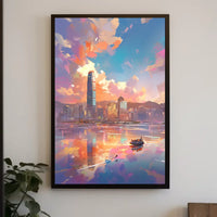 Modern Cityscape Sunset Poster: Hong Kong Skyline Art