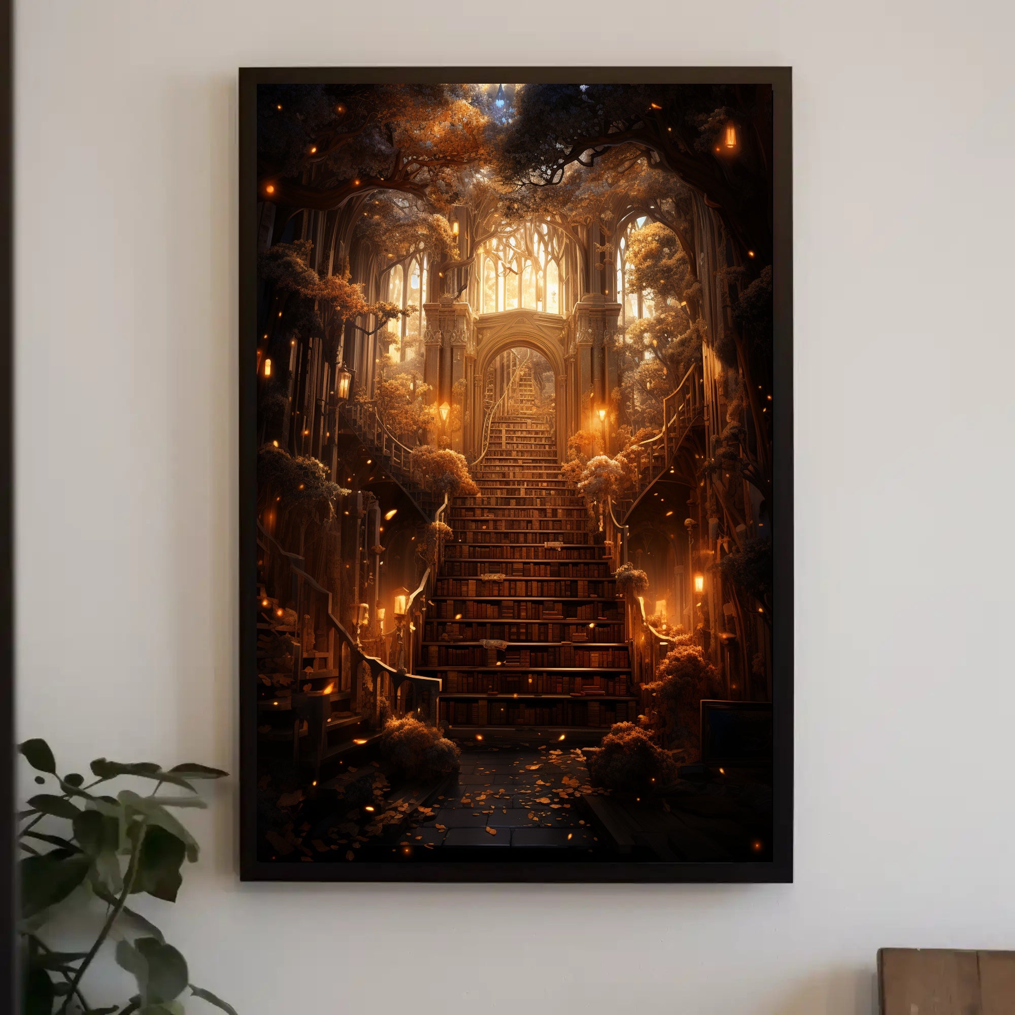 Enchanted Library Staircase Poster