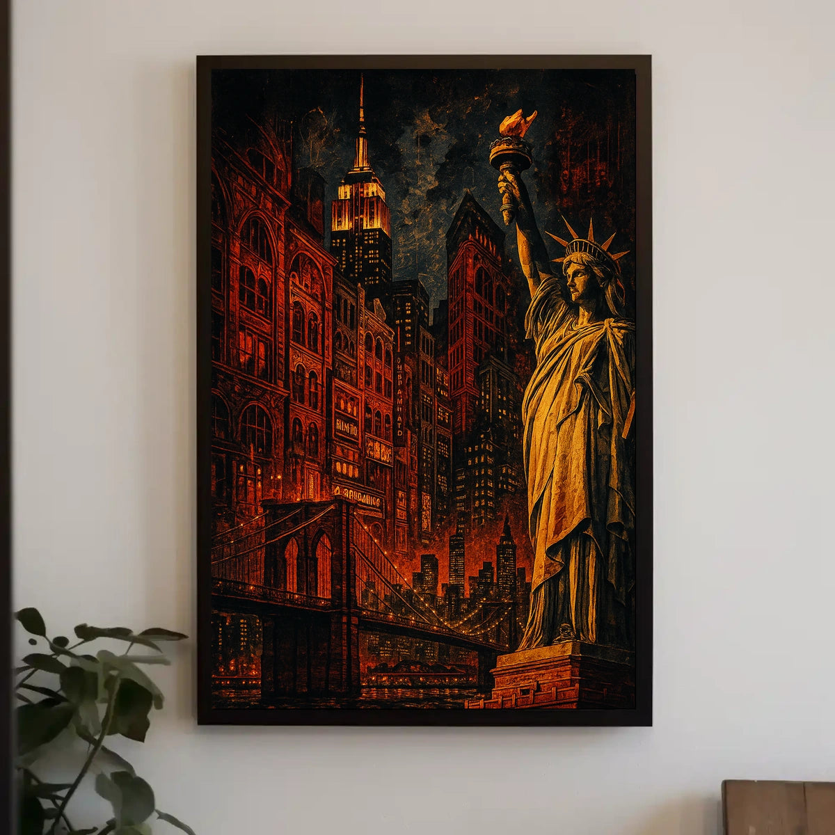 New York City Nightscape Poster Vintage Urban Wall Art