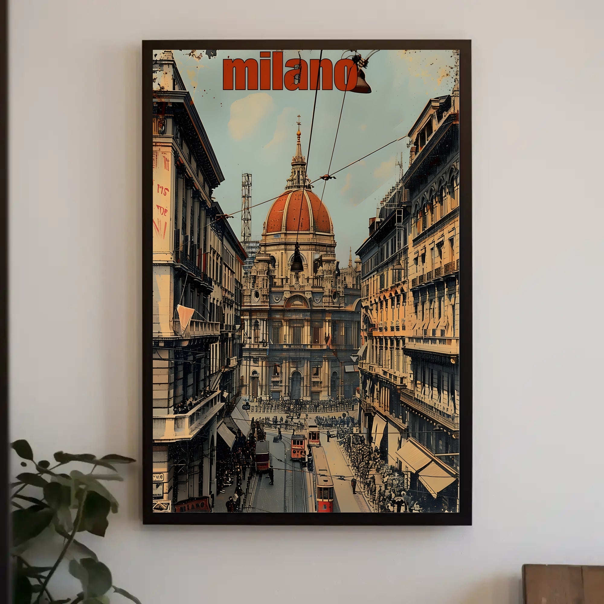 Milan Vintage Urban Scene Travel Poster