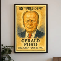 Gerald Ford 38th President of the United States Exaggerated Cartoon Sketch Poster