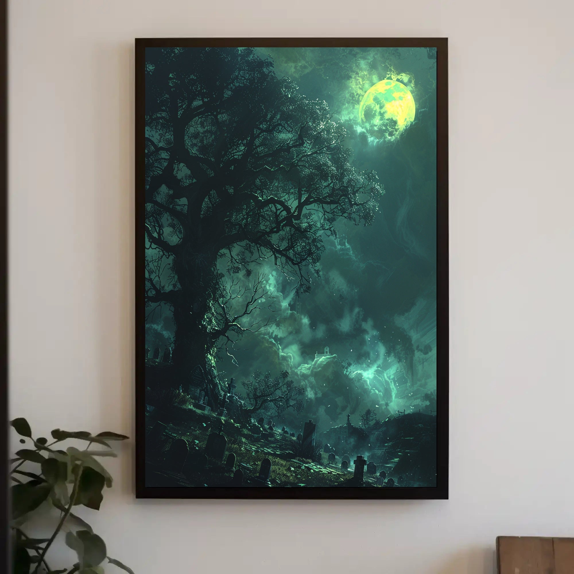 Haunting Gothic Tree Scene, Darkly Surreal Atmosphere, Artistic Poster PosterGoat