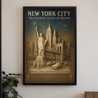 New York City Landmarks Cityscape Poster Vintage Wall Art