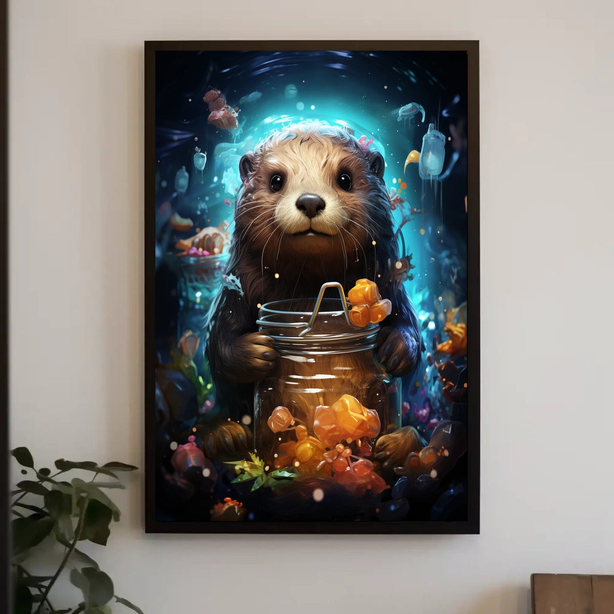 Otter Enchanted Ocean Gems Digital Painting Poster