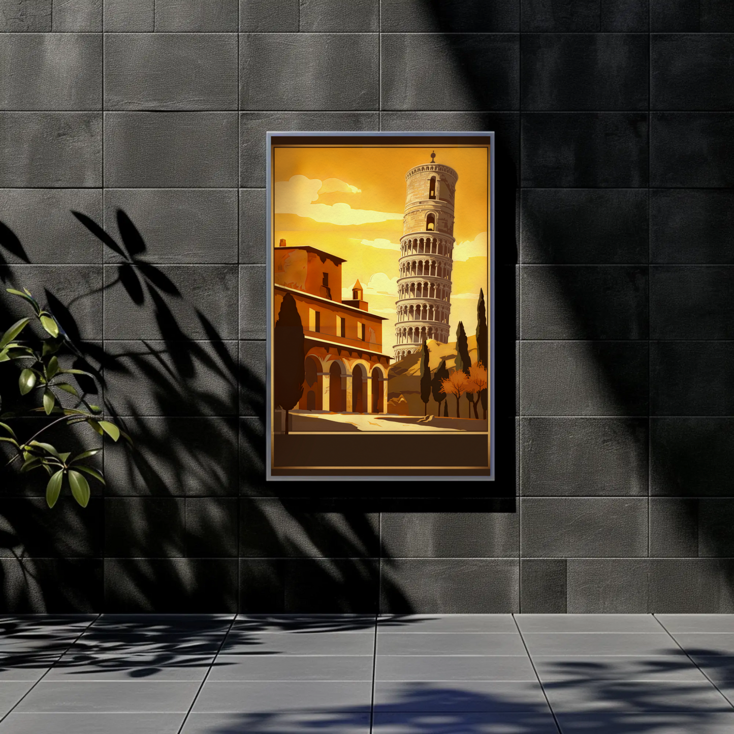 Italy Pisa Leaning Tower Sunset Sky Vintage Travel Poster