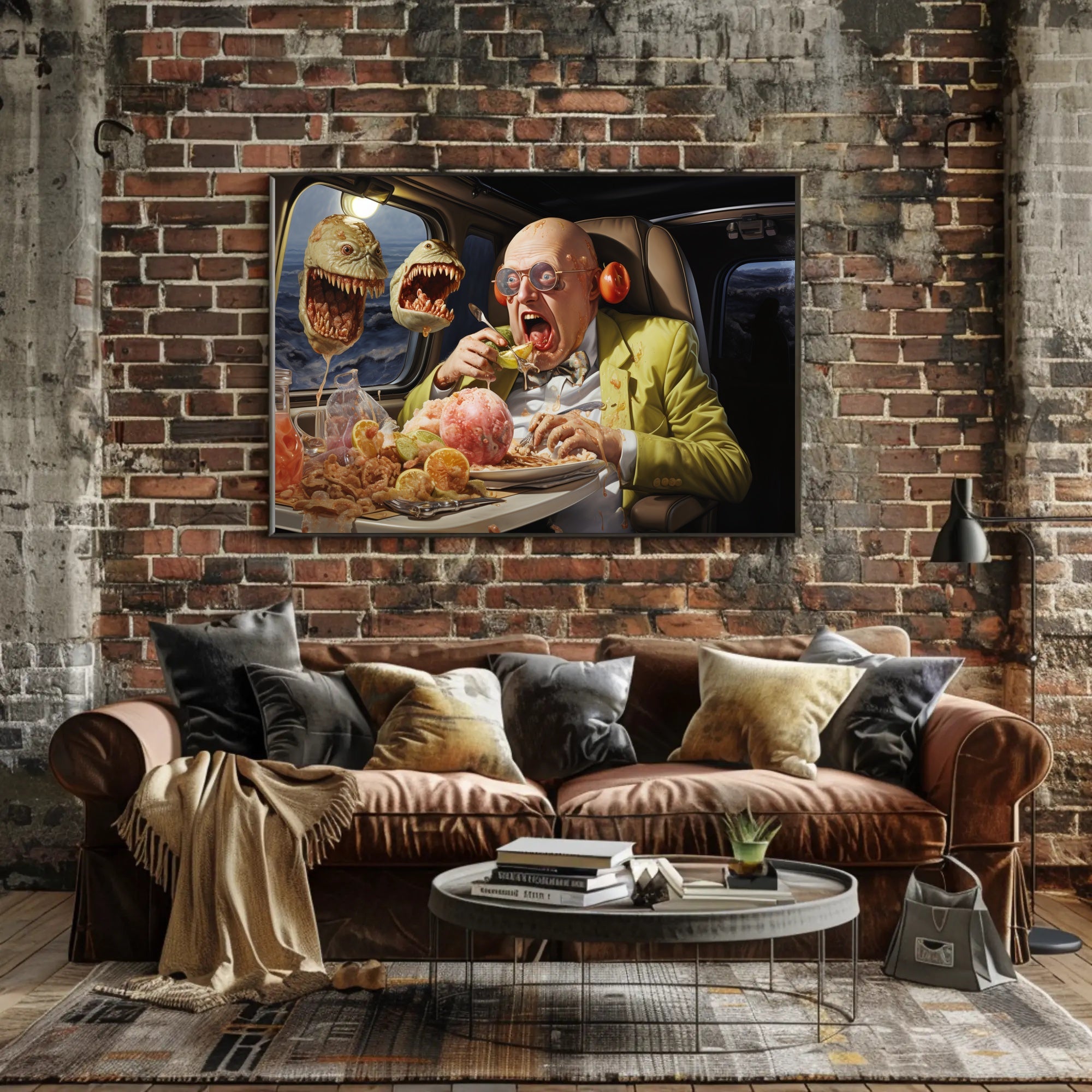 Surreal Dining Scene in a Plane - Artistic Poster