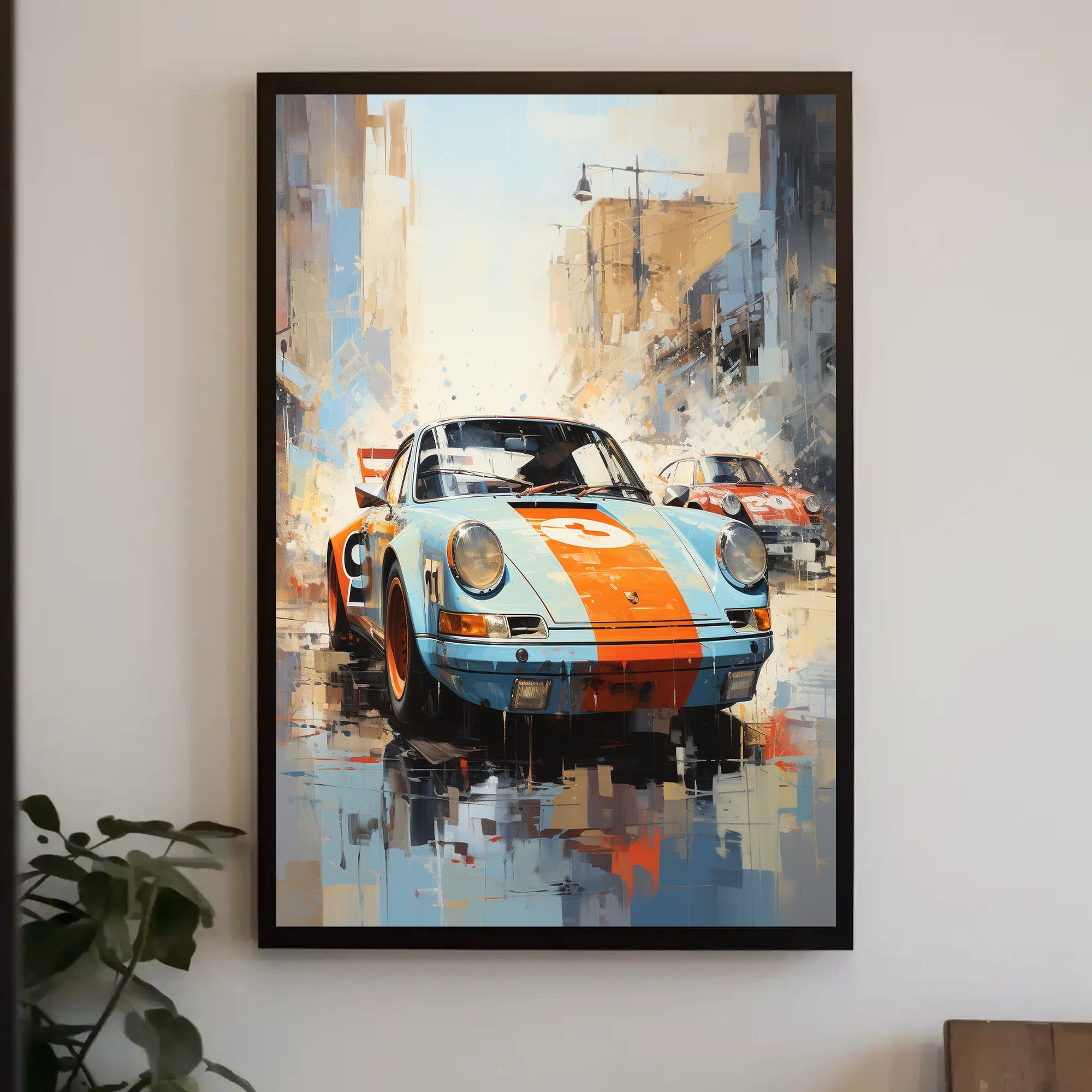 Vintage Racing Cars in Urban Setting Sports Poster