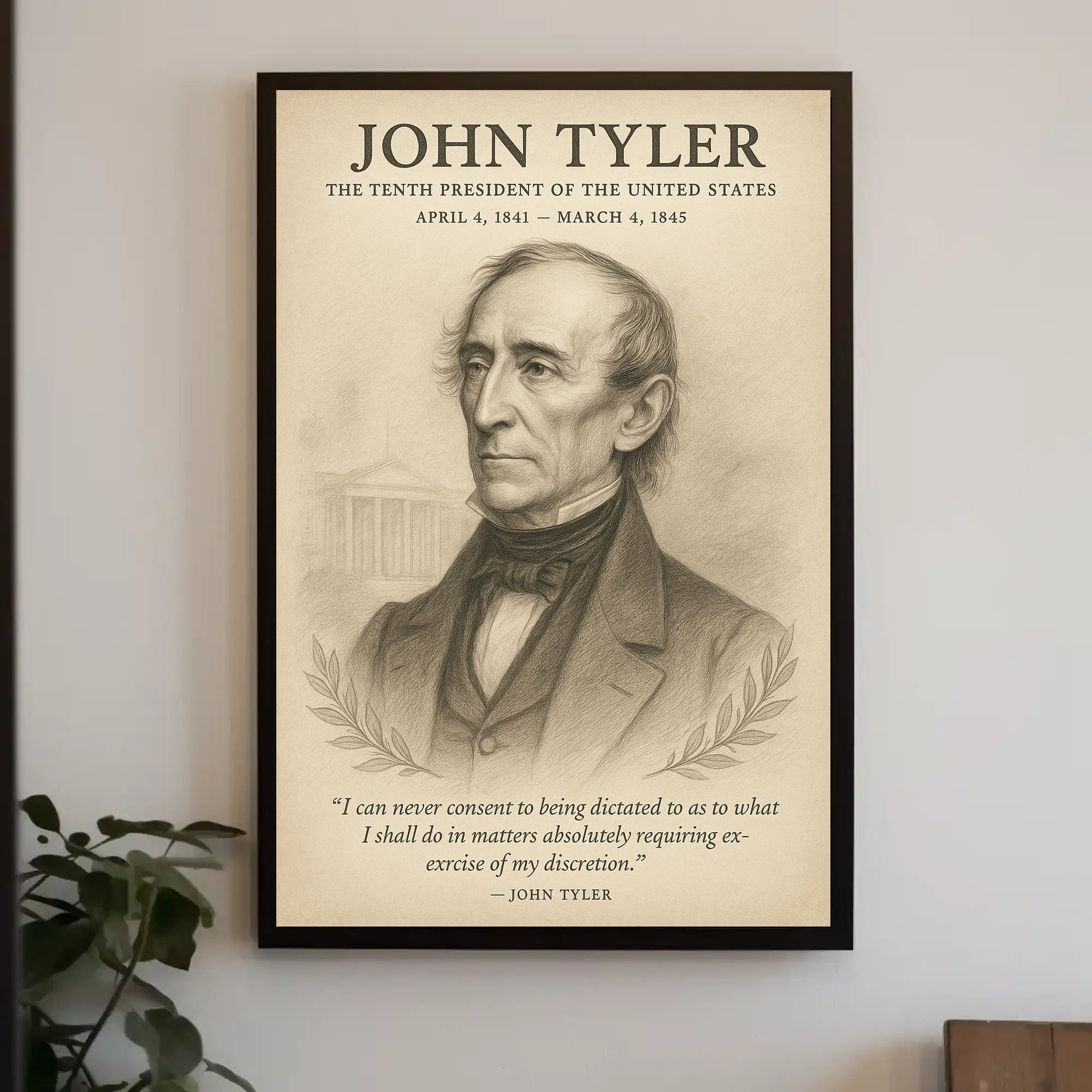 John Tyler 10th President Sketch Poster Art Print for Home Decor PosterGoat