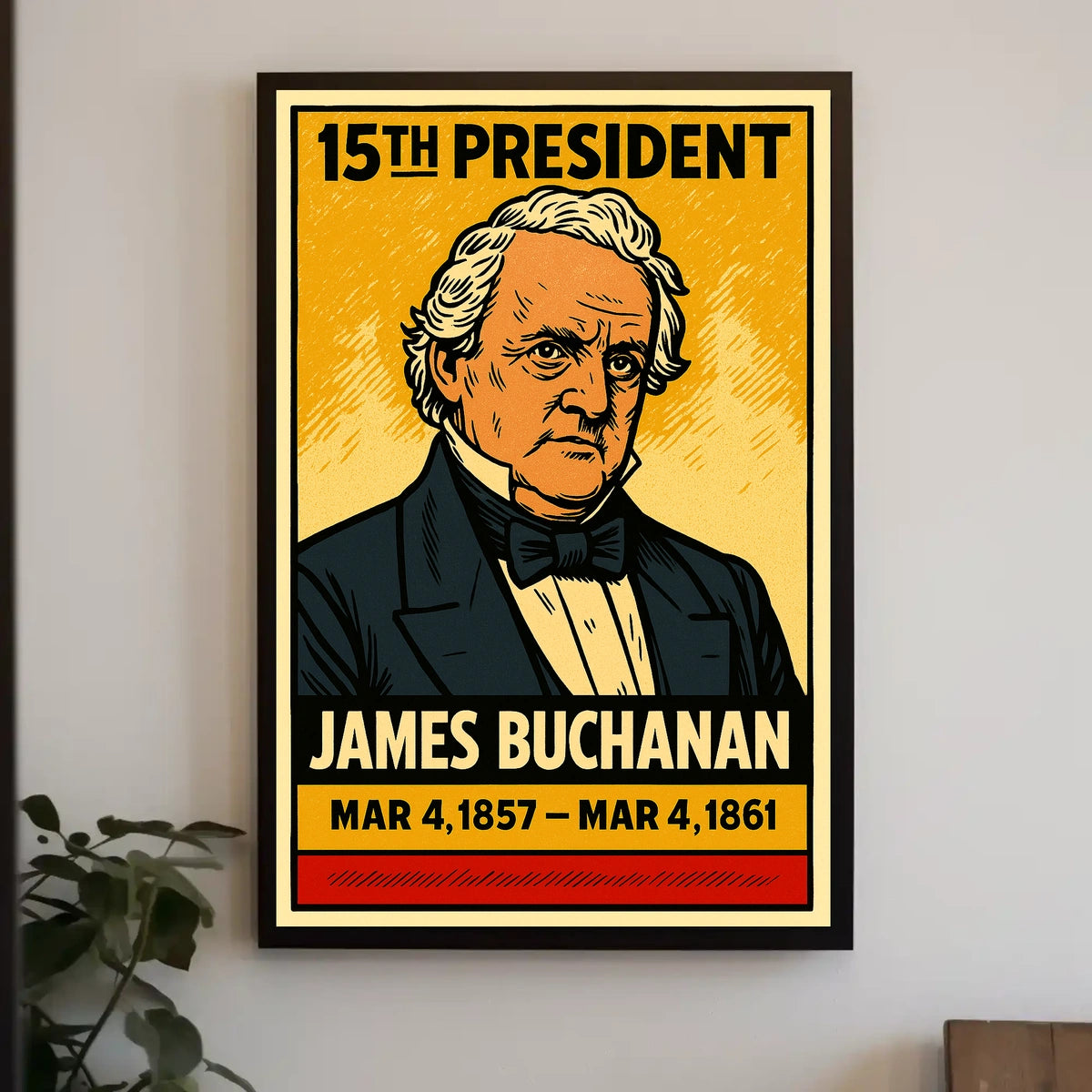 James Buchanan 15th President of the United States Inked Comic Style Poster