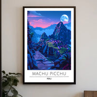 Machu Picchu Moonlit Dusk Vibrant Travel Poster