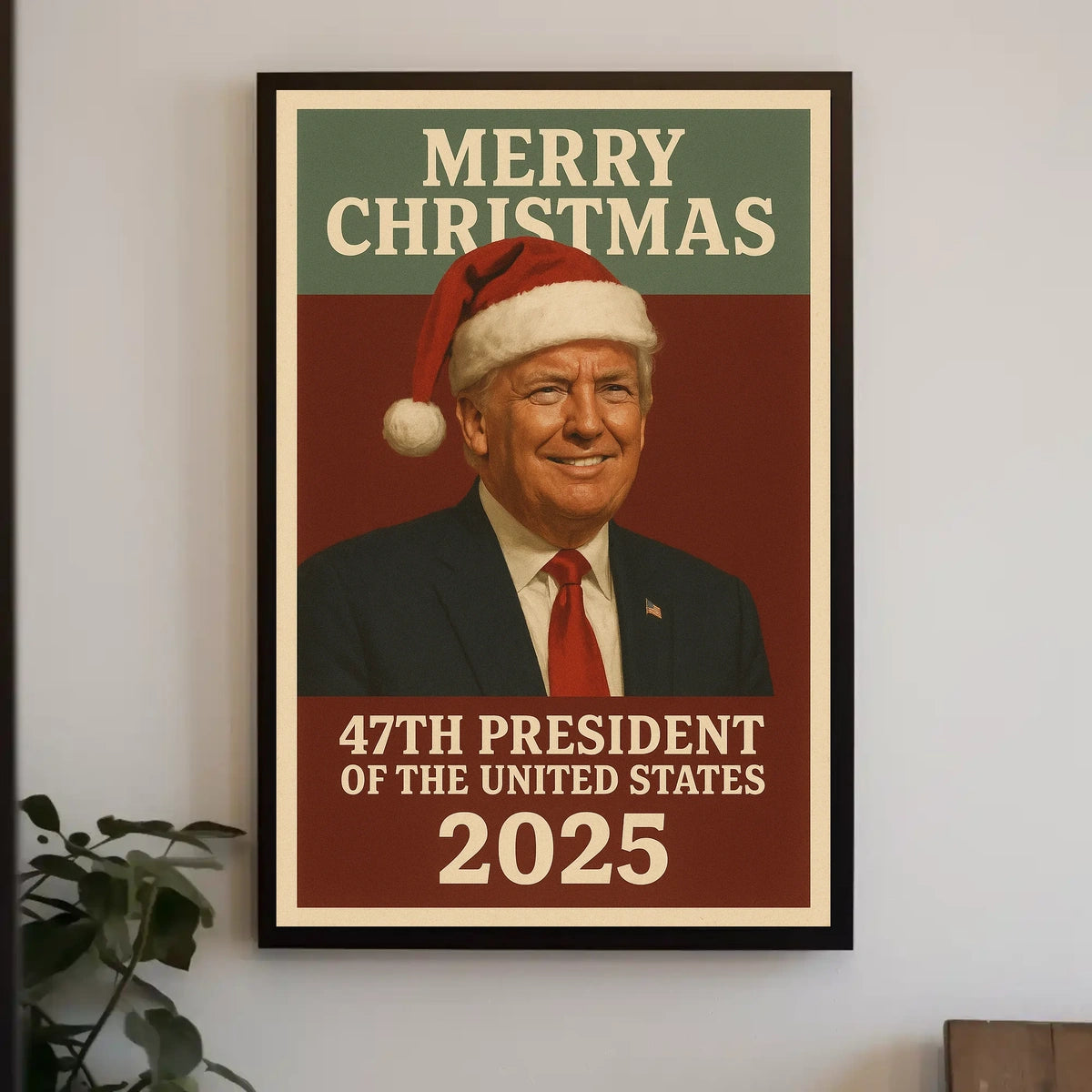 Festive Presidential Christmas Poster Featuring Santa Hat Portrait