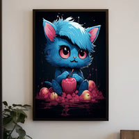 Enigmatic Blue Cat With Apple Poster