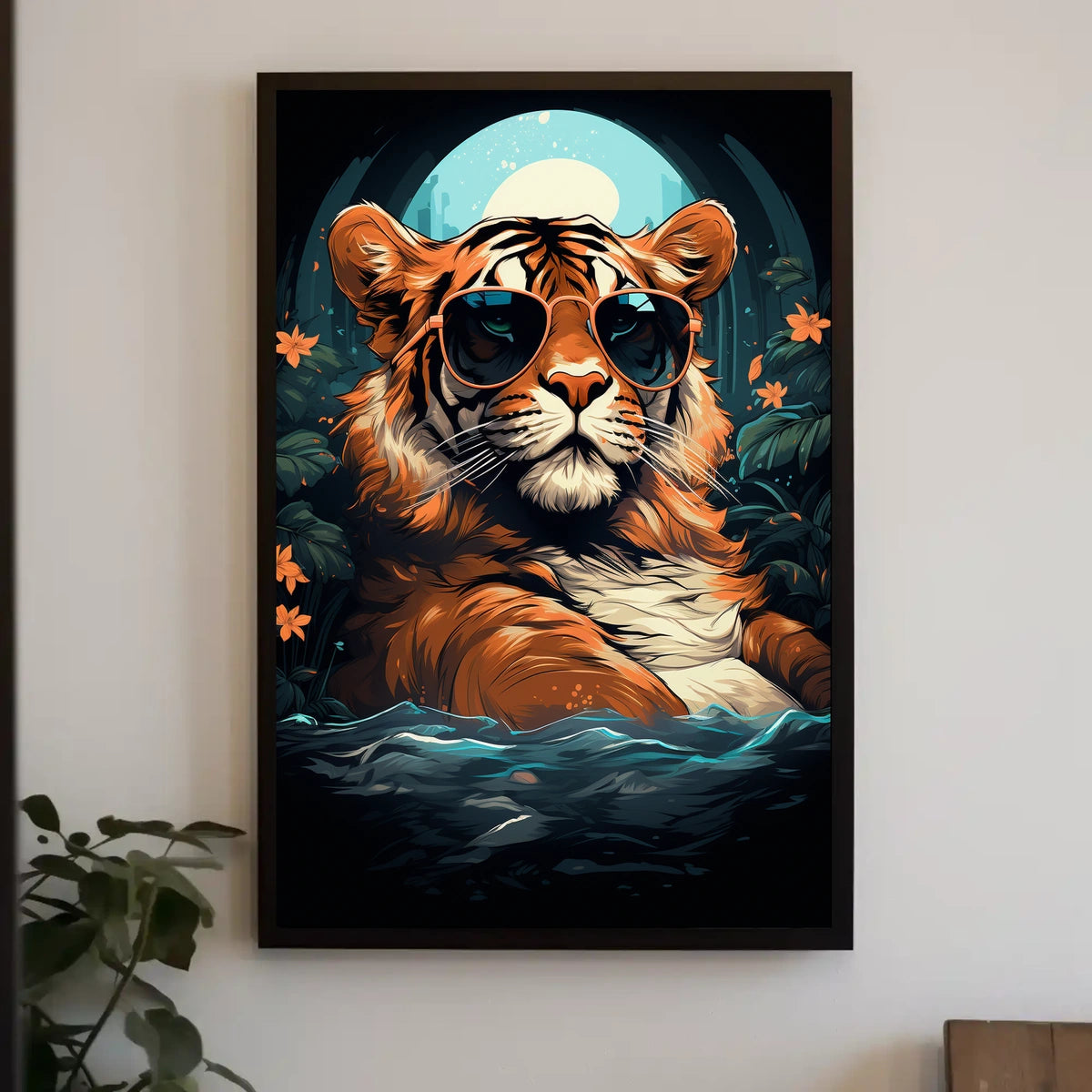 Tiger in Sunglasses Moonlit Jungle Animal Poster