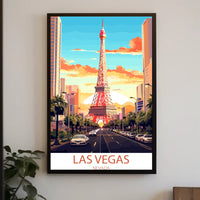 Las Vegas Cityscape with Eiffel Tower Travel Poster