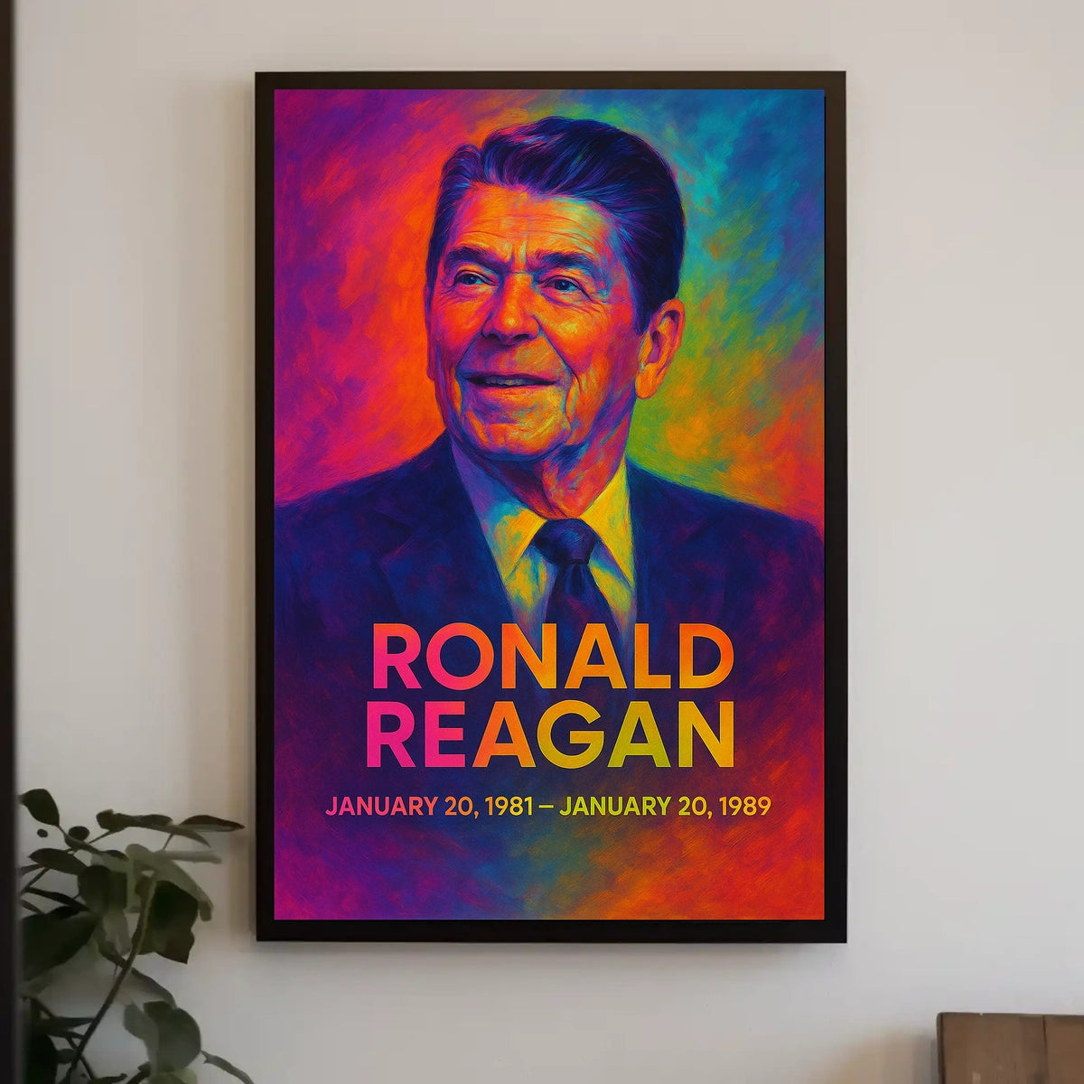 Ronald Reagan 40th President of the United States Neon Gradient Overlay Poster