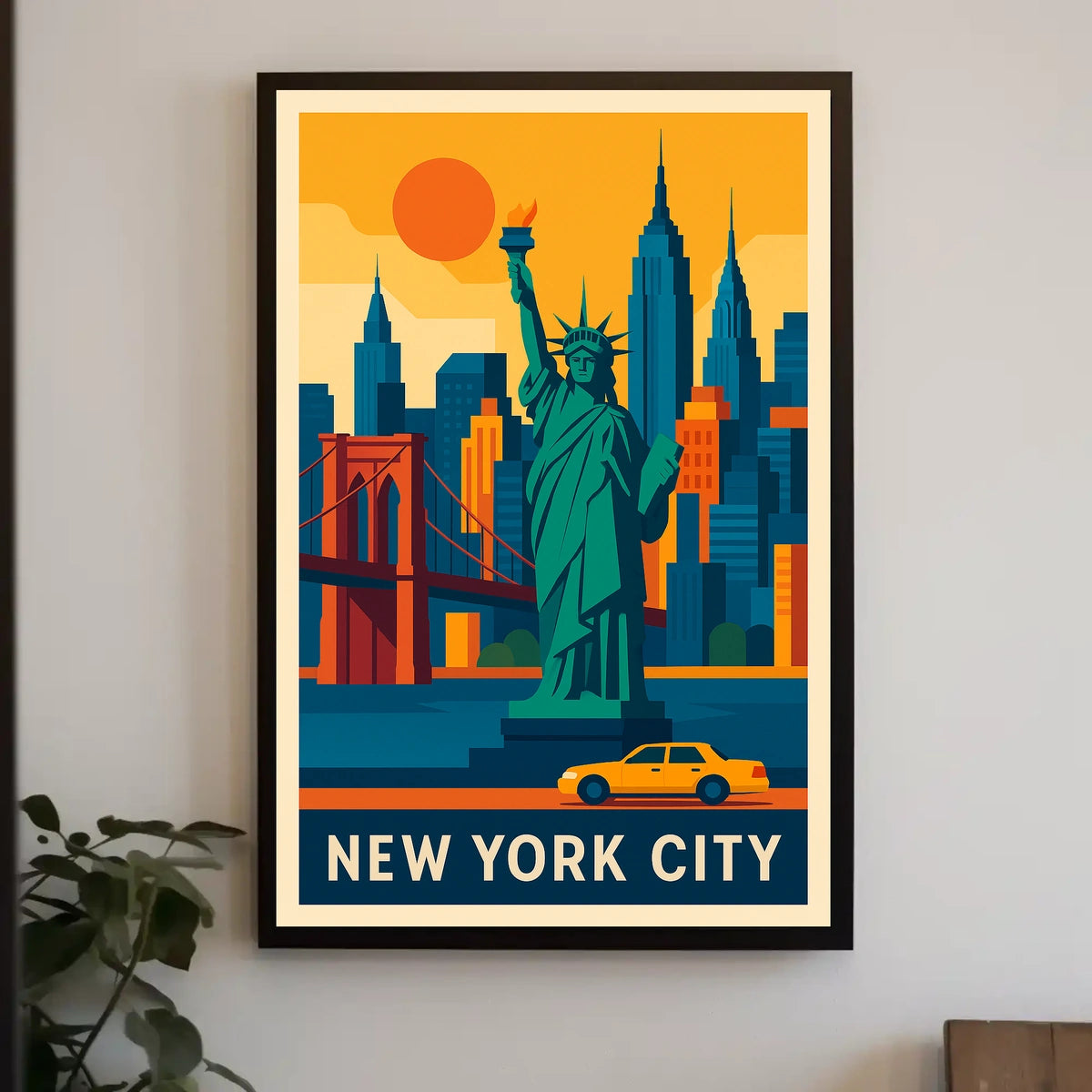 New York City Iconic Landmarks Poster Modern Wall Art