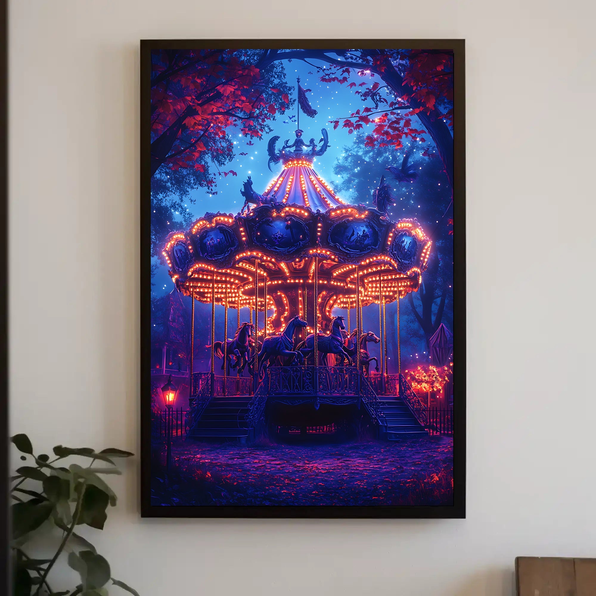 Enchanted Carousel in Autumn Night Fantasy or Mythology Poster