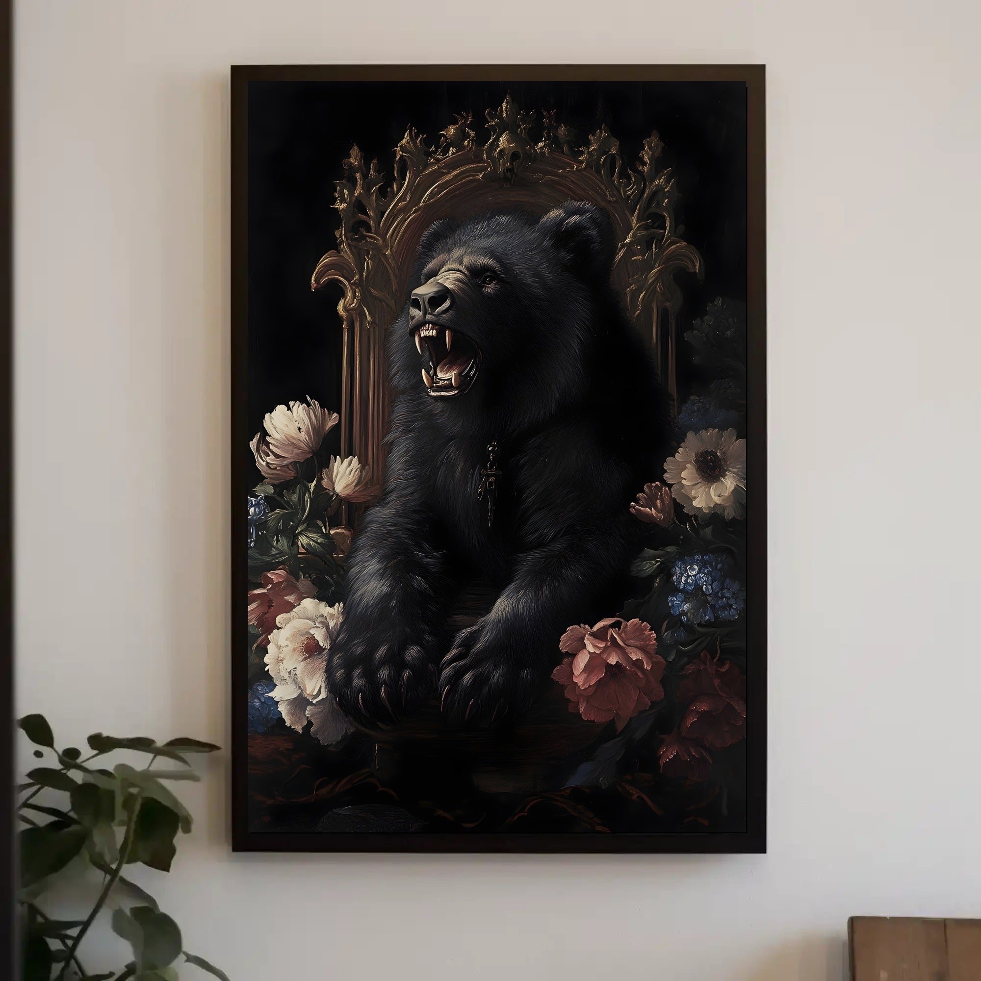 Regal Black Bear on Golden Throne Animal Poster PosterGoat