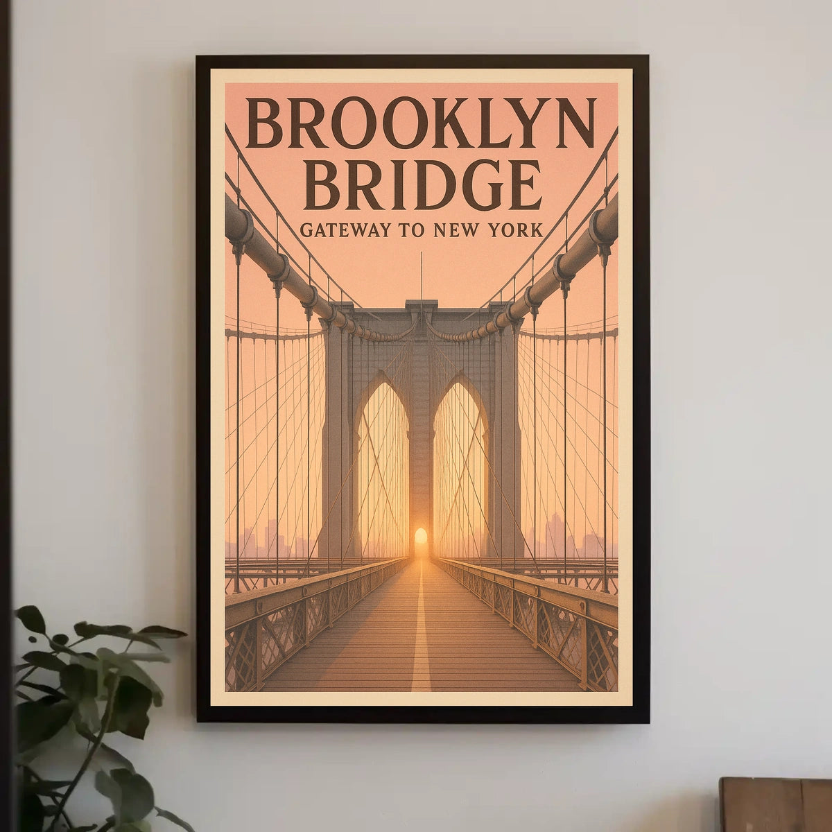 Brooklyn Bridge Sunrise Poster Vintage Travel Wall Art