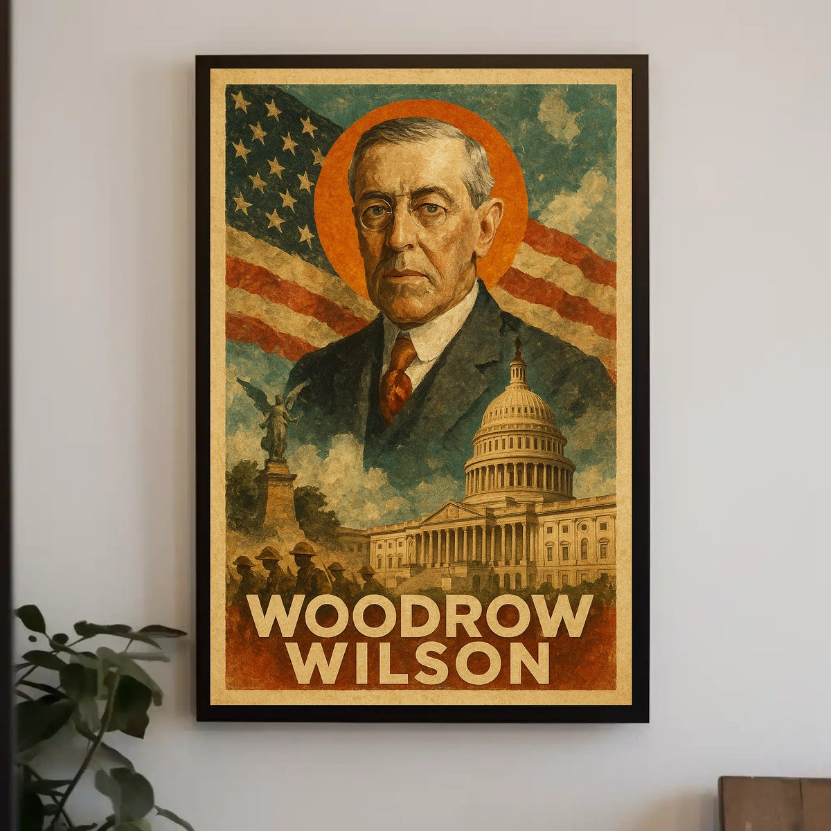 Woodrow Wilson 28th President of the United States Layered Digital Collage Poster