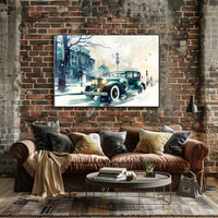 Vintage Winter Car Scene: Nostalgic Urban Elegance Poster