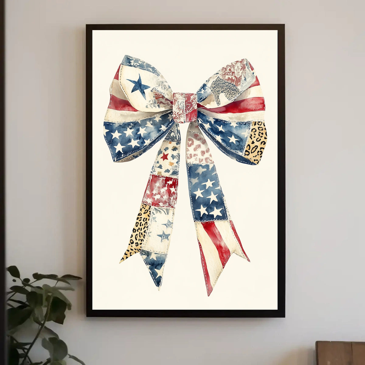 Large Coquette Bow Americana Flag Patchwork Style Poster