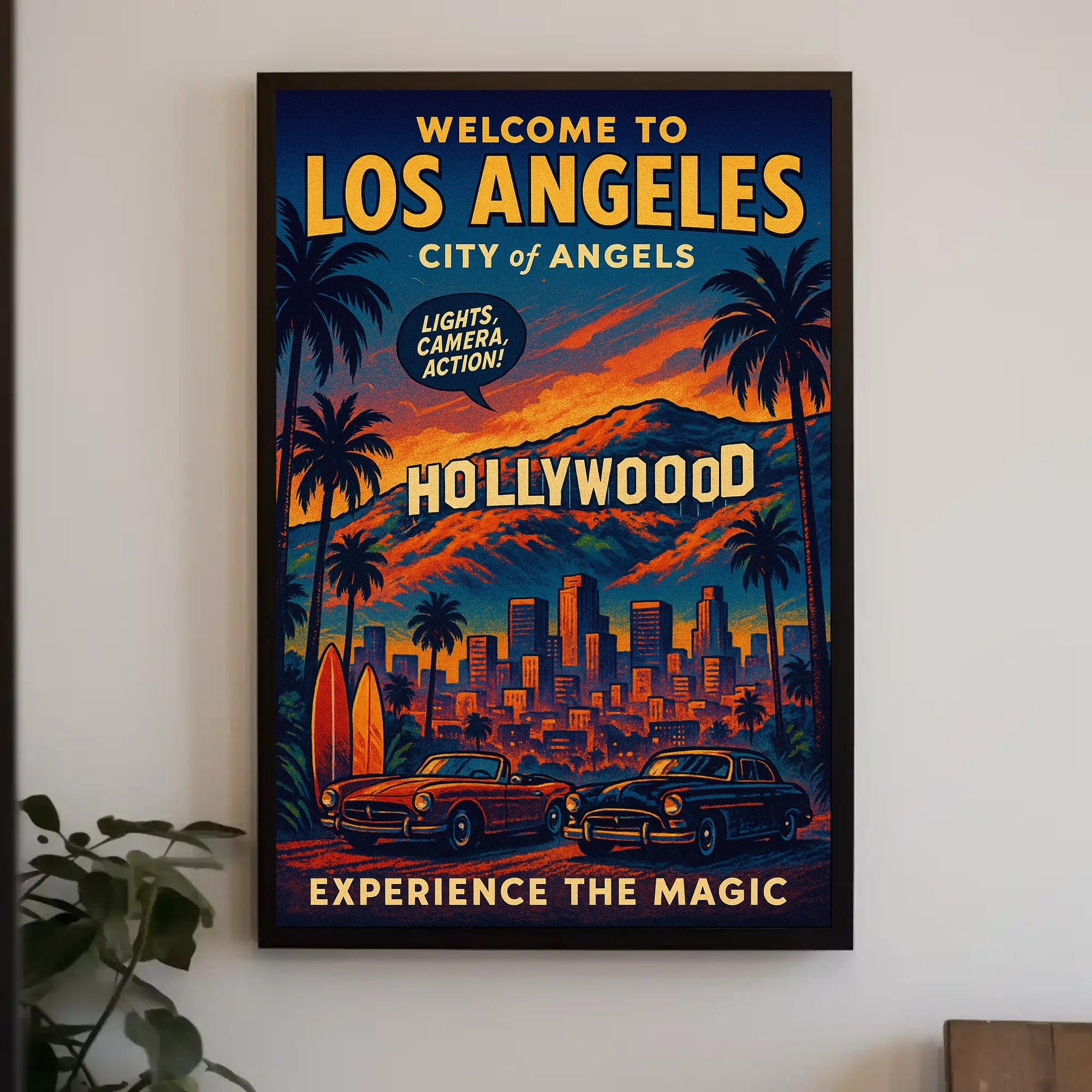Hollywood Glamour in Retro Los Angeles Travel Poster
