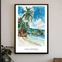 Tropical Beach Serenity: Vibrant Watercolor Travel Poster PosterGoat