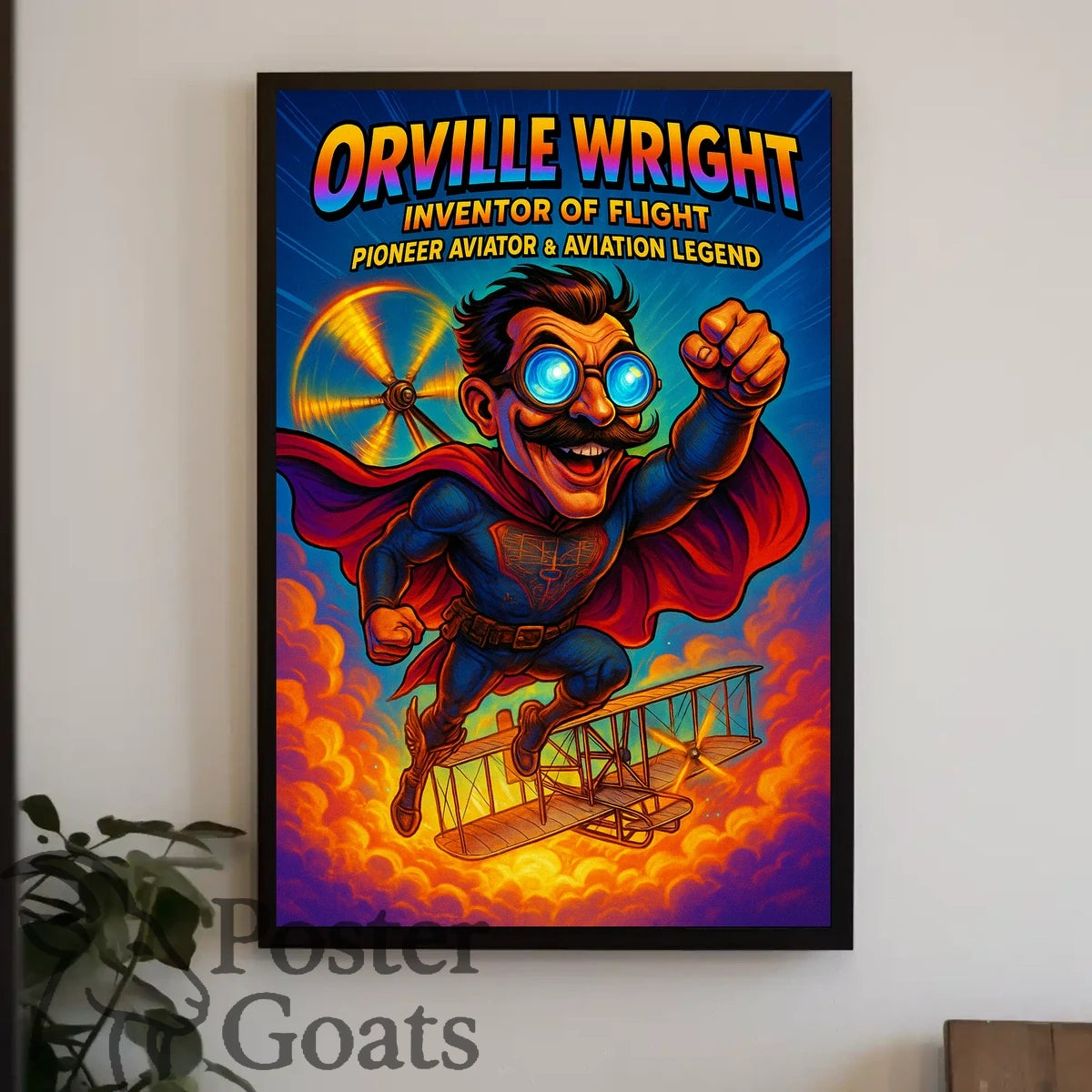 Orville Wright Comic Superhero Aviation Poster