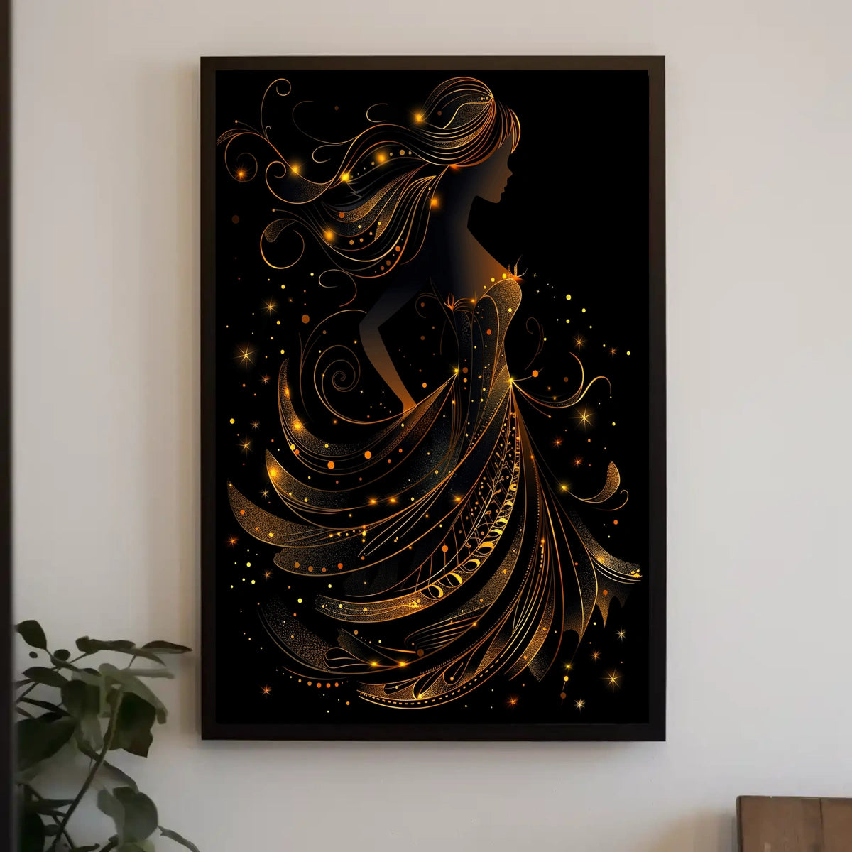 Elegant Abstract Woman in Golden Gown Poster