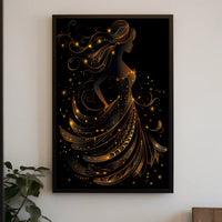Elegant Abstract Woman in Golden Gown Poster