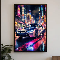 Futuristic Elegance on Neon Streets Poster PosterGoat