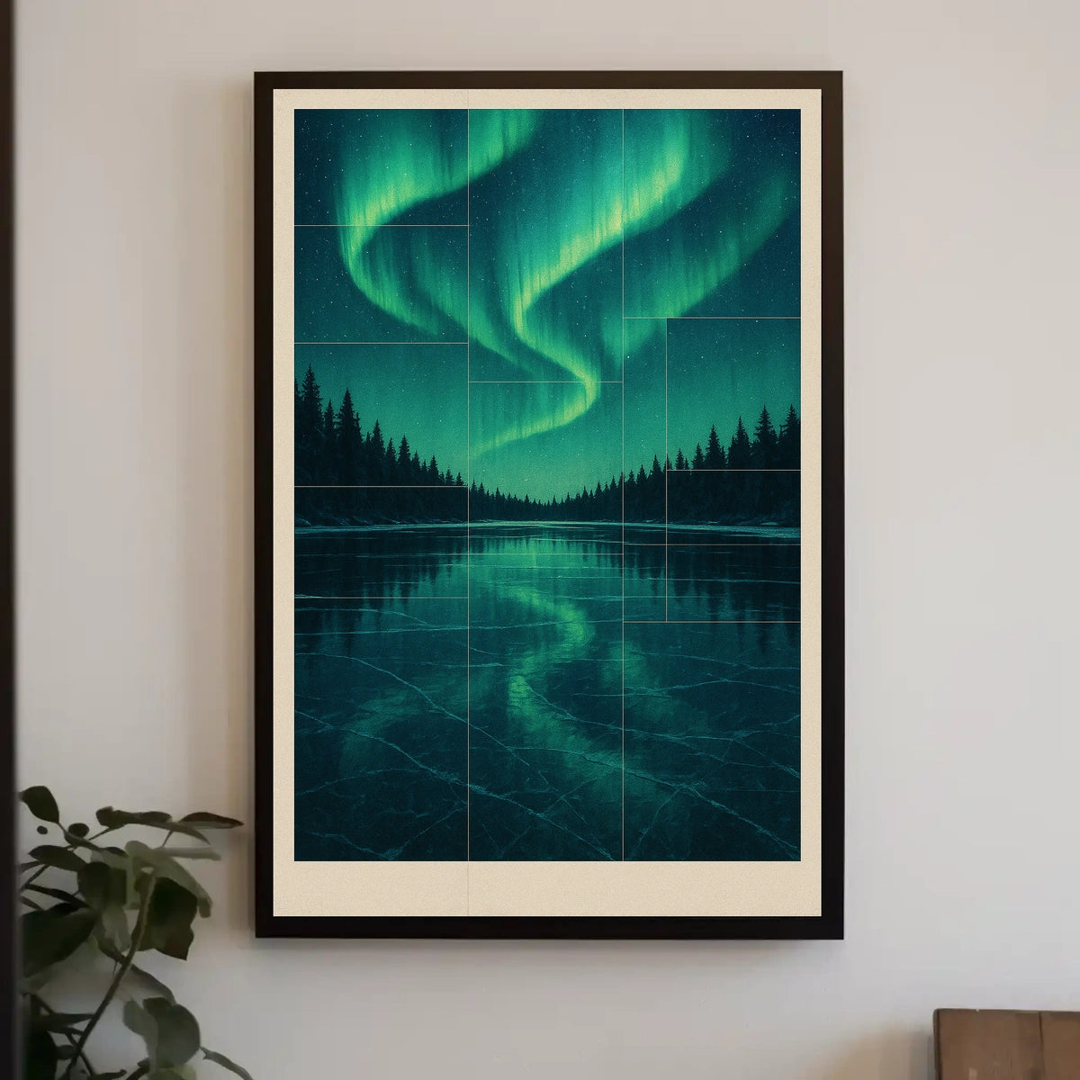 Aurora Borealis Over Frozen Lake Poster