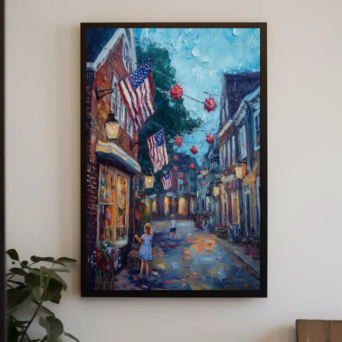small town American street during 4th of July Poster