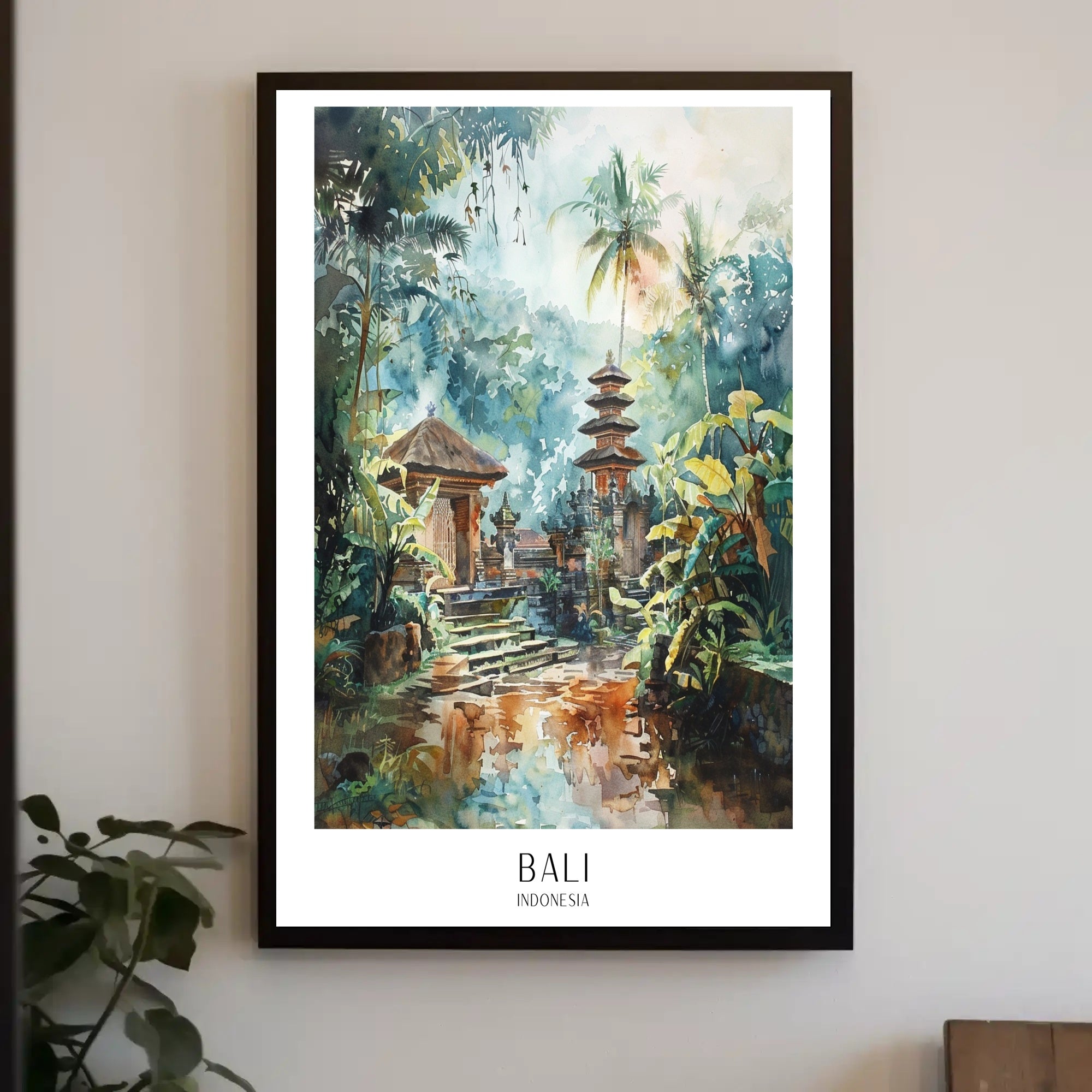 Serene Watercolor Balinese Temple Cultural or Heritage Poster PosterGoat