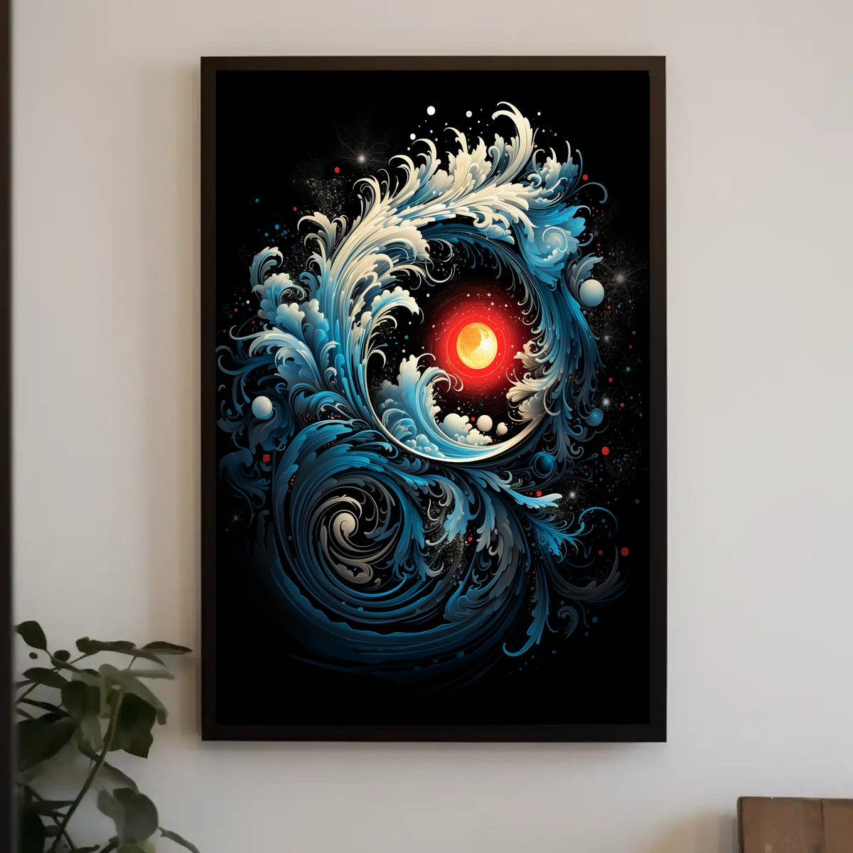 Dynamic Ocean Waves and Sun Abstract or Artistic Poster